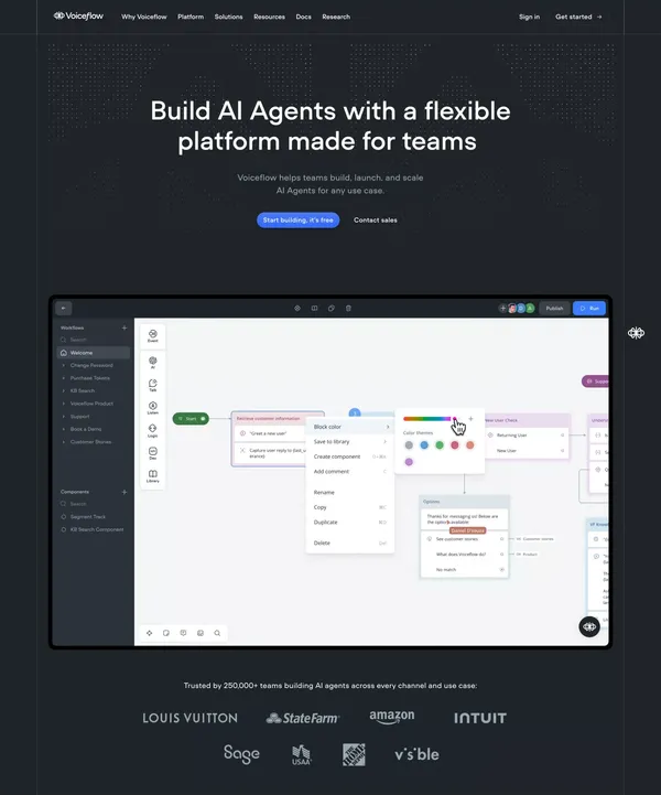 Voiceflow | Build Impactful AI Agents - Landing design inspiration