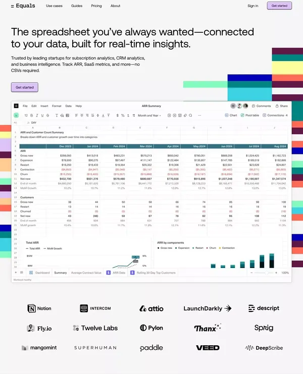 The Connected Spreadsheet: Subscription Analytics, CRM, & BI - Landing design inspiration