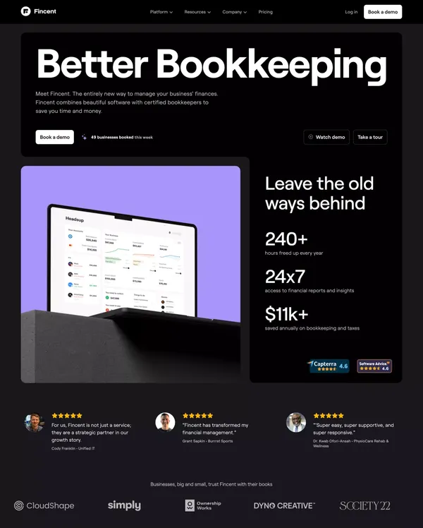 Fincent - Landing design inspiration