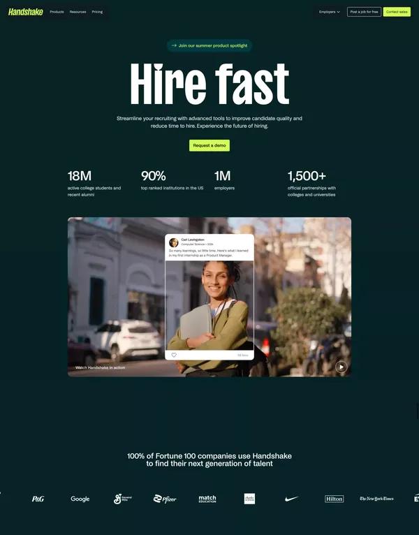Employers | Handshake - Landing design inspiration