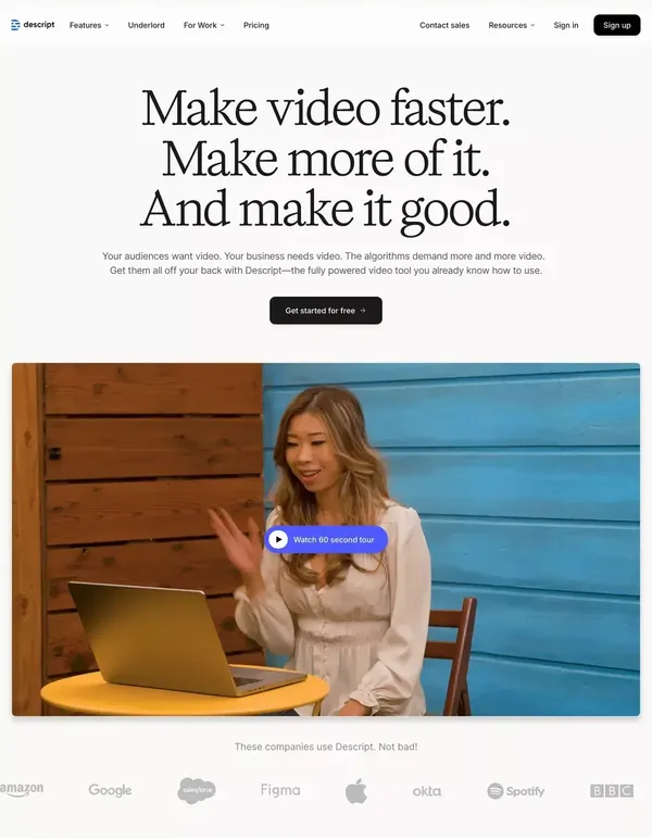Descript: Edit Videos & Podcasts Like a Doc | AI Video Editor - Landing design inspiration
