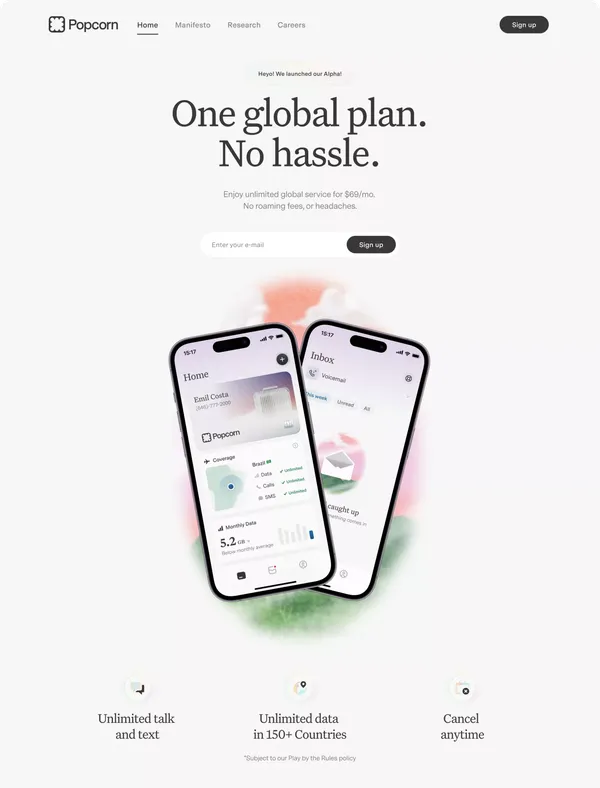 Popcorn - Global Connectivity - Landing design inspiration