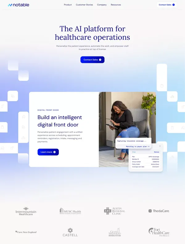 Notable | The AI Platform for Healthcare Operations - Landing design inspiration