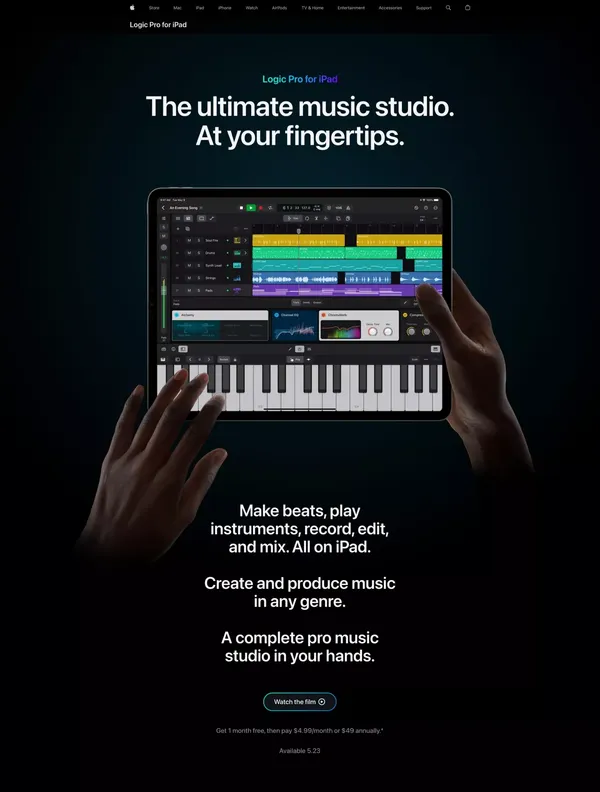 Logic Pro for iPad - Apple - Landing design inspiration