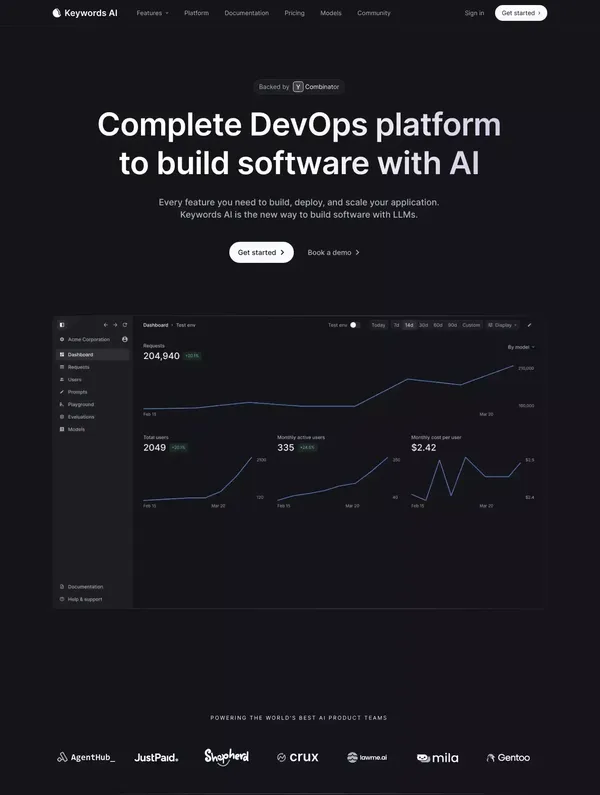 Keywords AI |  Unified DevOps platform to build AI applications - Landing design inspiration