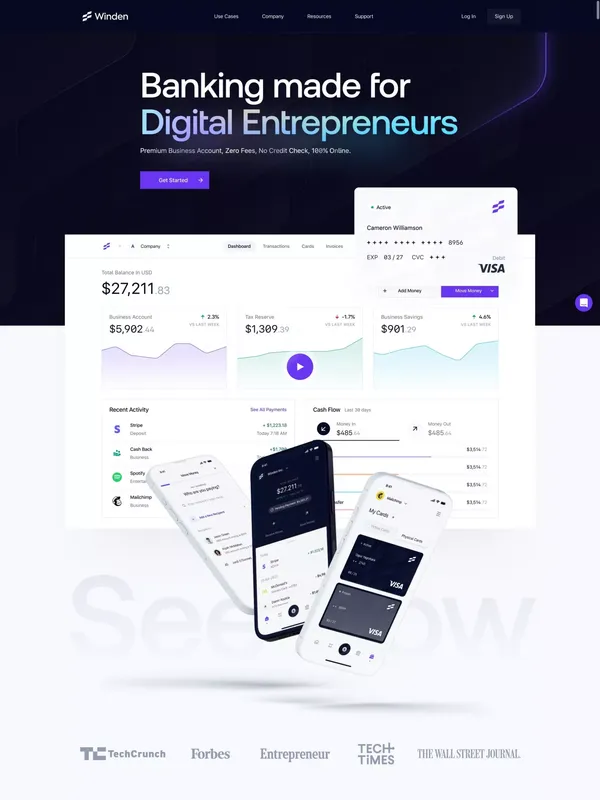 Winden: Business Banking for Entrepreneurs - Landing design inspiration