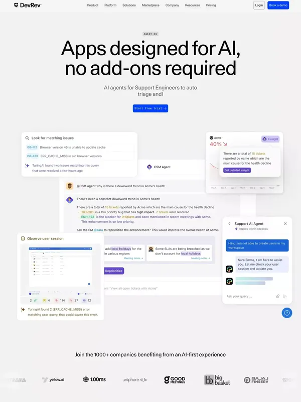DevRev AgentOS | Your Copilot For Software - Landing design inspiration