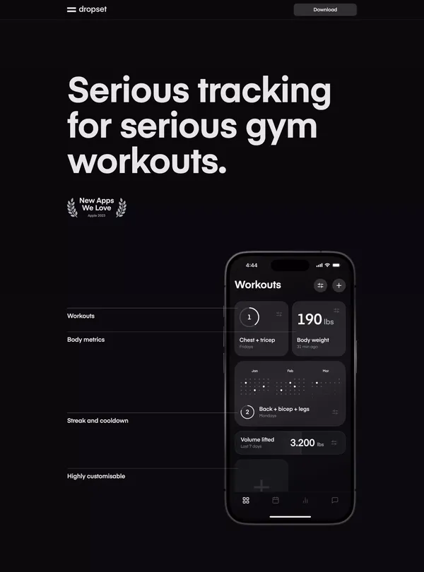 Dropset - Gym tracker - Landing design inspiration