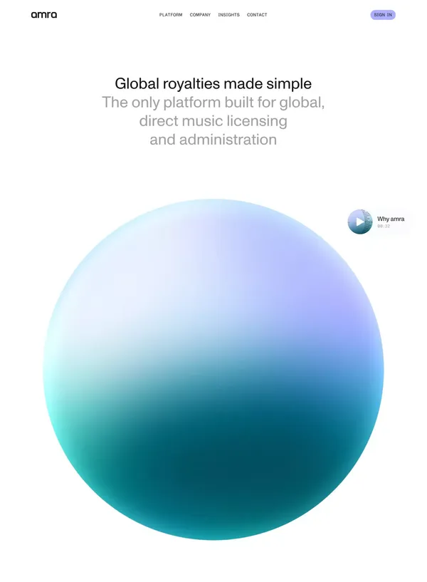 amra - Global royalties made simple - Landing design inspiration