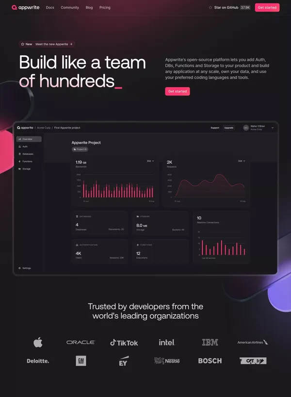 Appwrite - Build like a team of hundreds - Landing design inspiration
