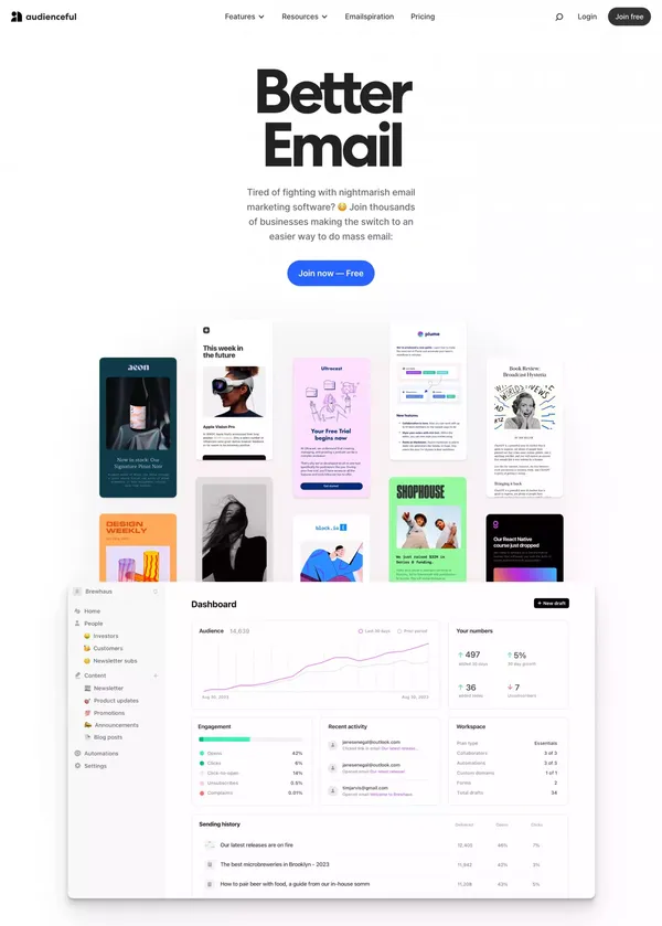 Audienceful: Email Marketing Reinvented - Landing design inspiration