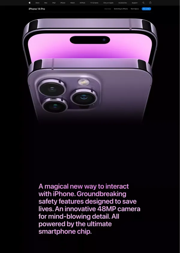 iPhone 14 Pro and iPhone 14 Pro Max - Apple - Landing design inspiration