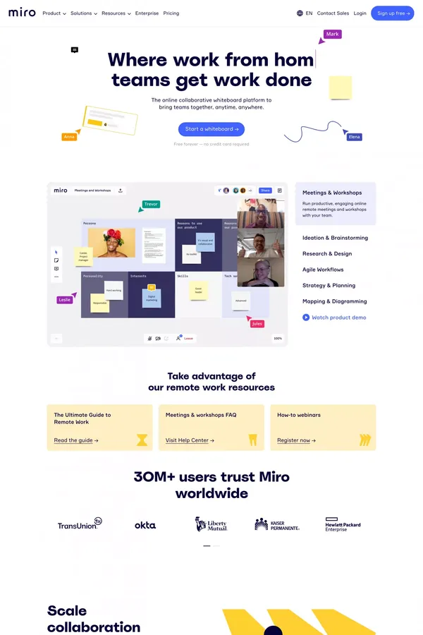 Miro | Free Online Collaborative Whiteboard Platform - Landing design inspiration
