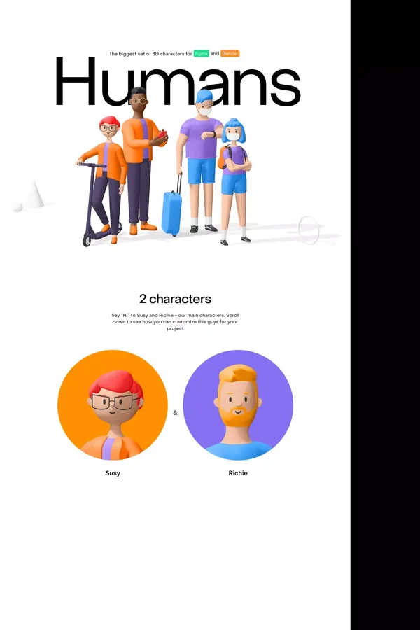 Humans 3d character pack - website design inspiration