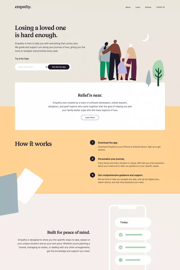Support for Loss | Empathy - Landing design inspiration