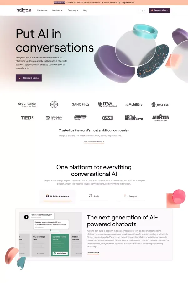 Conversational Artificial Intelligence | Indigo.ai - Landing design inspiration
