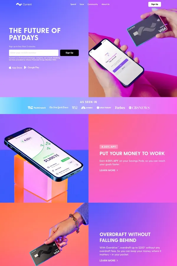 Current - Future of Banking - Landing design inspiration