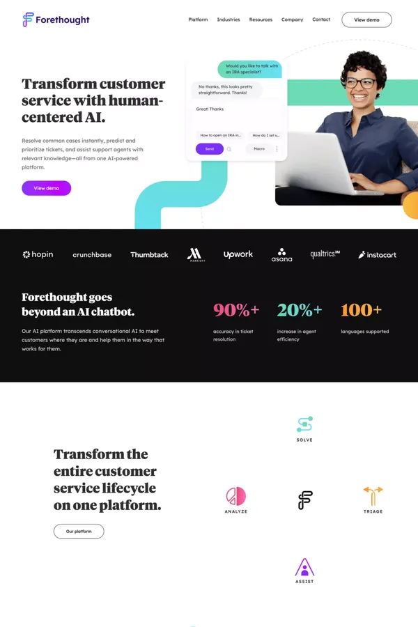 AI Platform for Customer Service Teams | Forethought - Landing design inspiration
