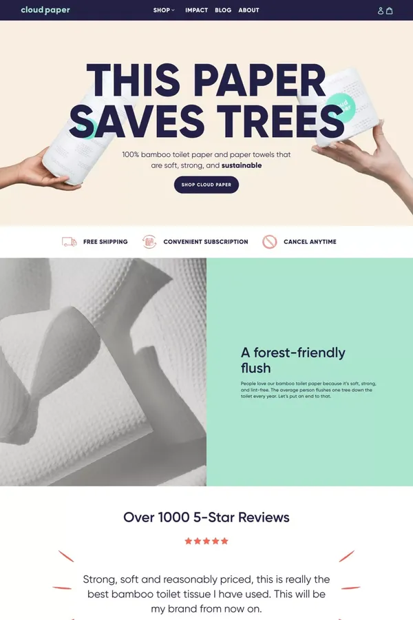 Cloud Paper | Bamboo Toilet Paper - Ecommerce design inspiration
