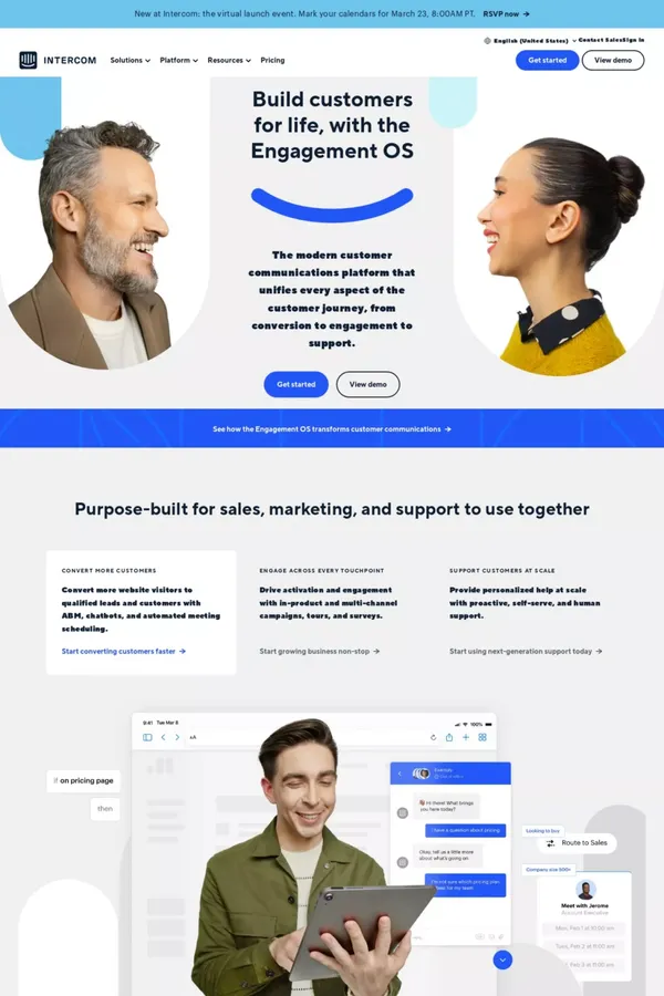 The Engagement OS | Intercom - Landing design inspiration