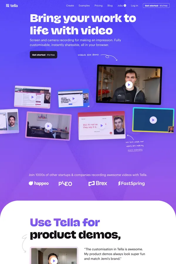 Tella — Bring your work to life with video - Landing design inspiration