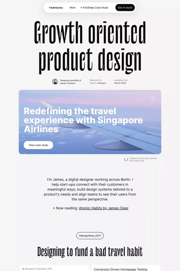 James Thorburn - Product designer / Berlin / Glasgow / Remote - Portfolio design inspiration