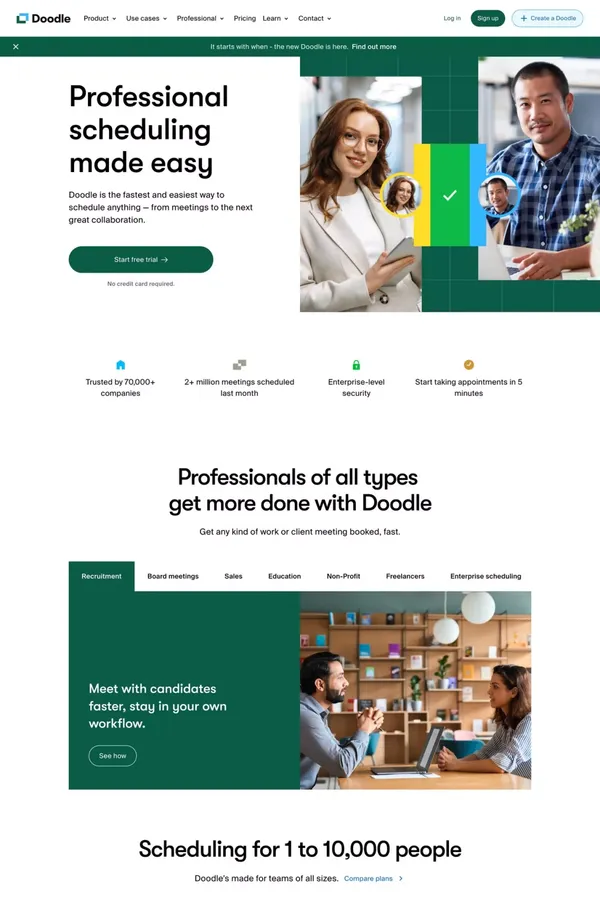Free online meeting scheduling tool | Doodle - Landing design inspiration