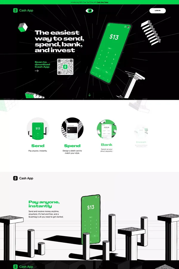 Cash App - The easiest way to send, spend, bank, and invest - Landing design inspiration