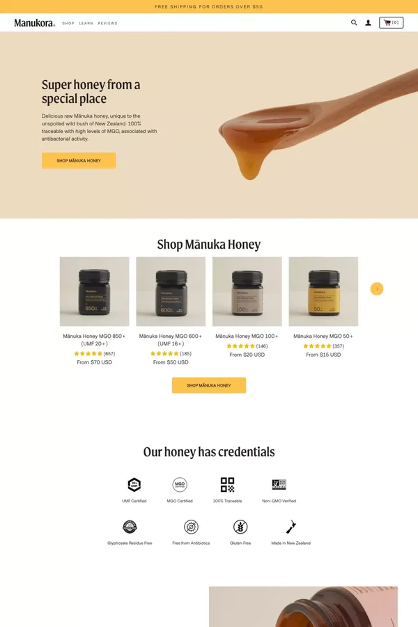 Manukora | Premium New Zealand Raw Mānuka Honey - Ecommerce design inspiration