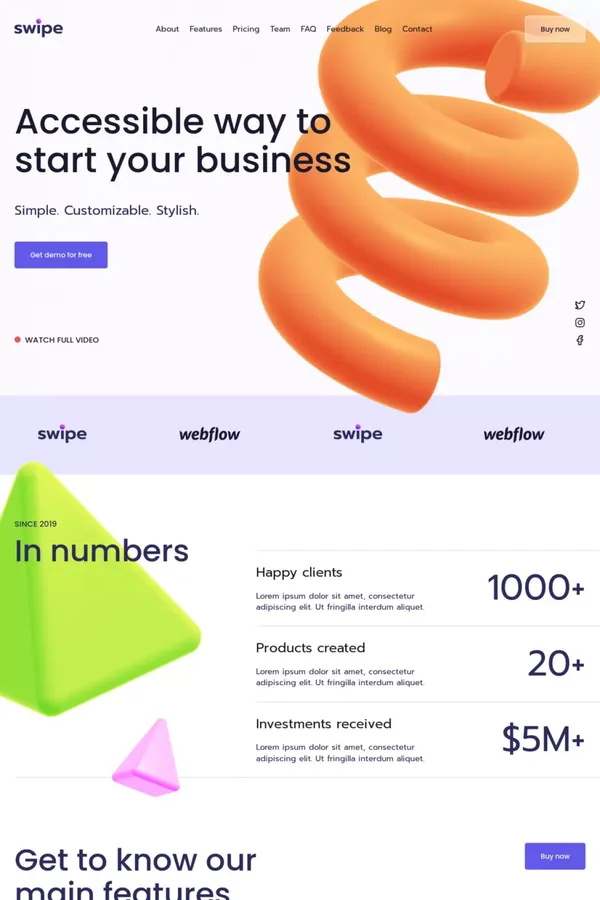 Swipe - Webflow Website Template - Template design inspiration