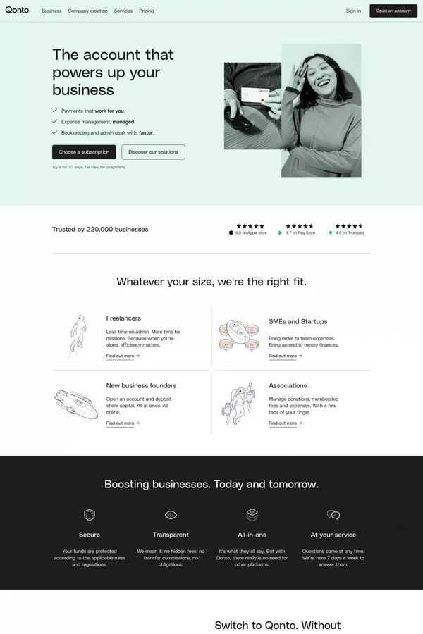 Qonto • The online business account for SMEs and freelancers - Landing design inspiration