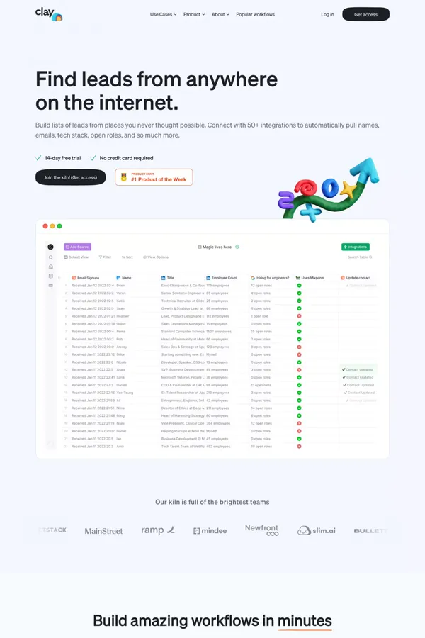 Clay - Create live lists of people, without a line of code. - Landing design inspiration