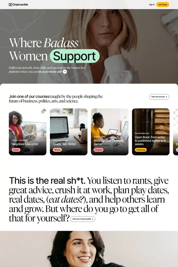 ChairmanMe — Where Badass Women Connect - Landing design inspiration