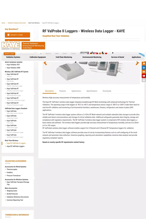 RF ValProbe II Loggers - Wireless Data Logger - KAYE - website design inspiration