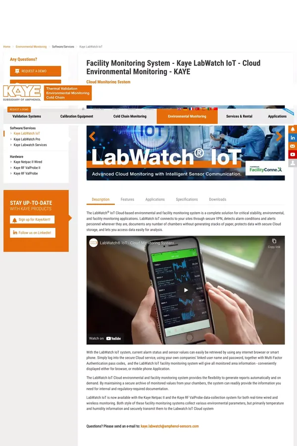 Facility Monitoring System - Kaye LabWatch IoT - Cloud Environmental Monitoring - KAYE - website design inspiration