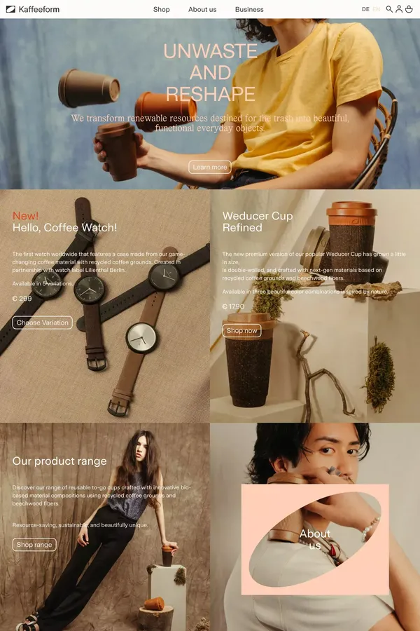 Kaffeeform – cups from recycled coffee grounds - Ecommerce design inspiration