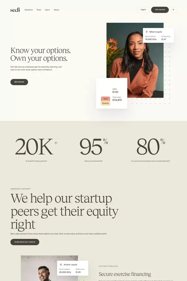 Secfi — Startup Equity Planning and Stock Option Financing - Landing design inspiration
