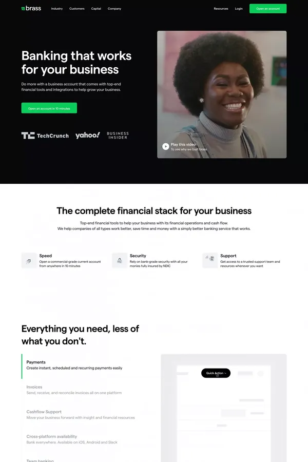 Brass Business Banking — Built for ambitious businesses. - Landing design inspiration