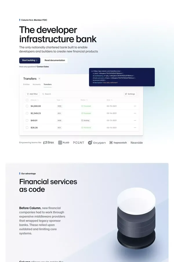 Column — The developer infrastructure bank - website design inspiration