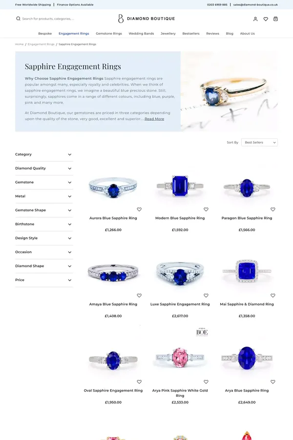 Sapphire Engagement Rings UK | Sapphire and Diamond Ring - Diamond Boutique ® - website design inspiration