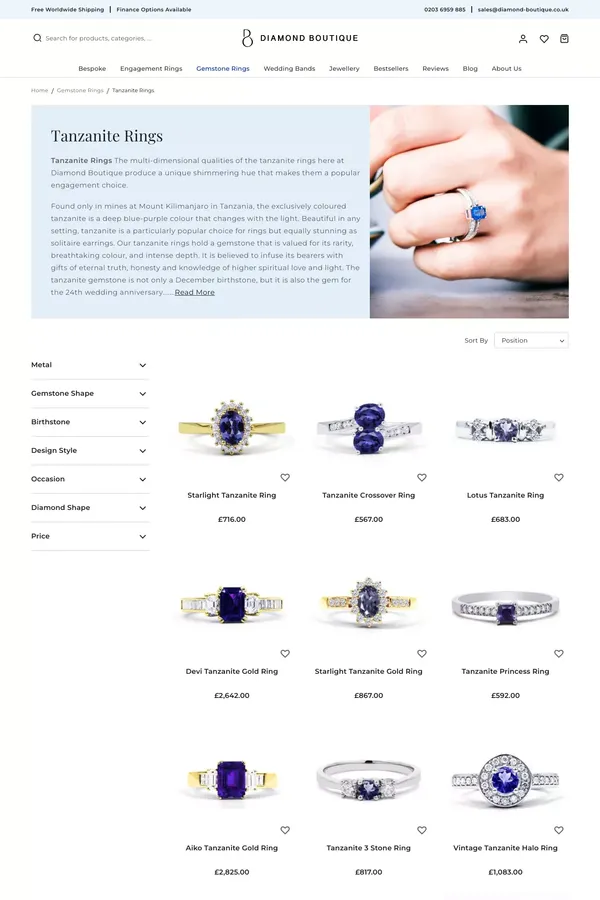 Tanzanite Rings - Diamond Boutique ® - website design inspiration