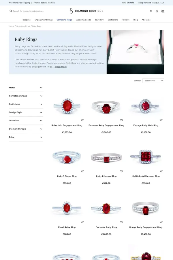 Ruby Rings | Ruby Solitaire Ring - Diamond Boutique ® - website design inspiration