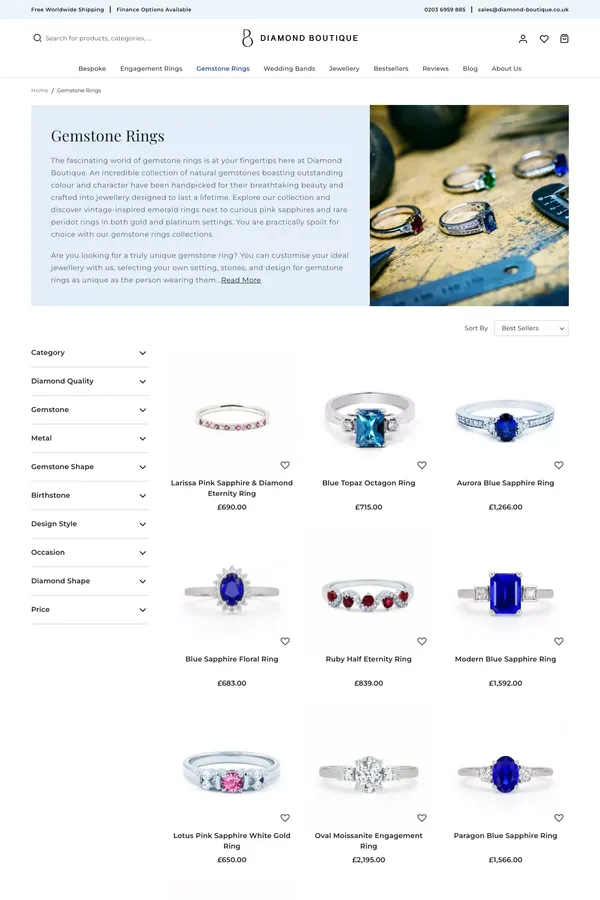 Gemstone Rings UK  - Diamond Boutique ® - website design inspiration