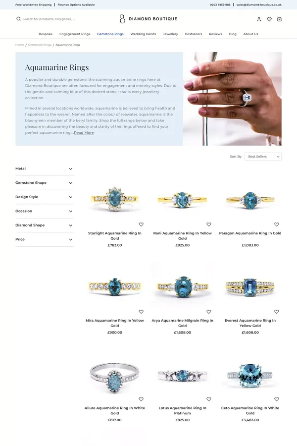 Aquamarine Rings - Diamond Boutique ® - website design inspiration