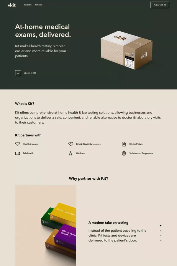 Kit: at-home health testing for your business - Landing design inspiration