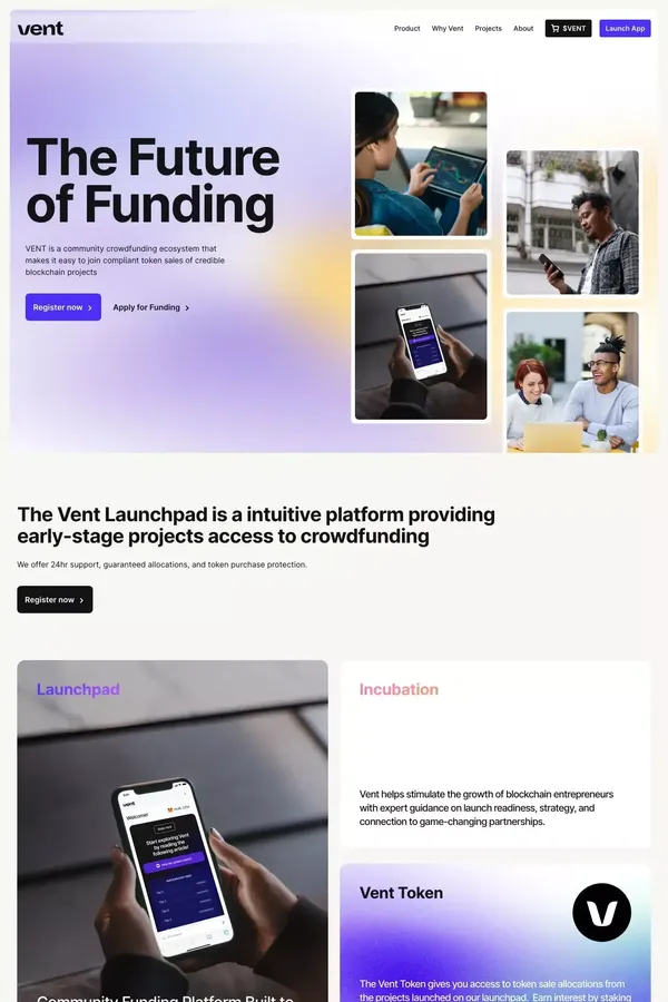 Vent - The Future of Funding - Landing design inspiration