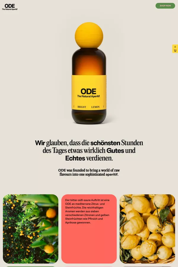 ODE / The Natural Aperitif → BRIGHT LEMON - Ecommerce design inspiration