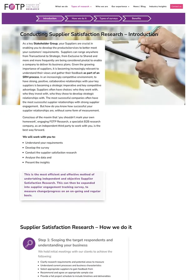 Supplier Engagement - Gaining Feedback and Insights from Suppliers -  FOTP Research - website design inspiration