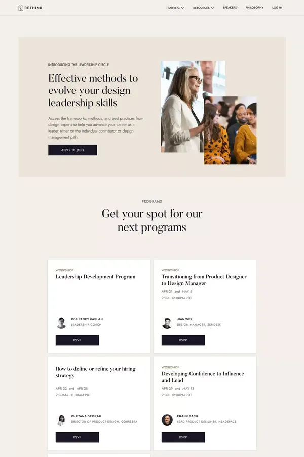 RETHINK — A Community of Product Design Leaders - Landing design inspiration