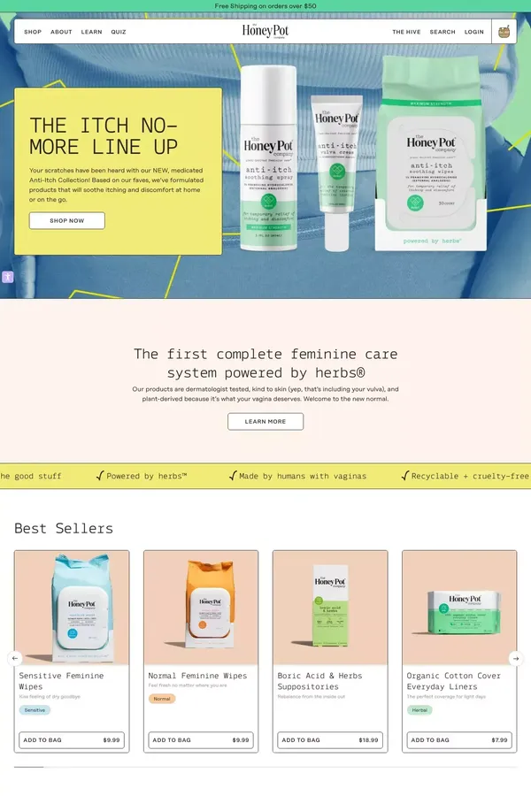 Plant-Derived Feminine Care | Female Hygiene - Honey Pot Feminine Care– The Honey Pot - Feminine Care - Ecommerce design inspiration